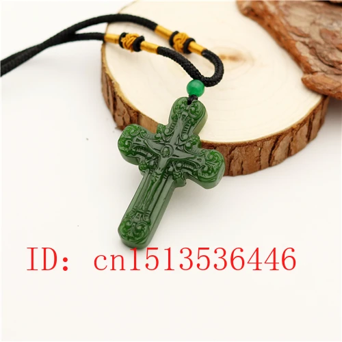 Крест Иисуса резной нефритовый кулон натуральный китайский зеленый ожерелье Шарм жадеит ювелирные изделия Мода Счастливый амулет Подарки для женщин