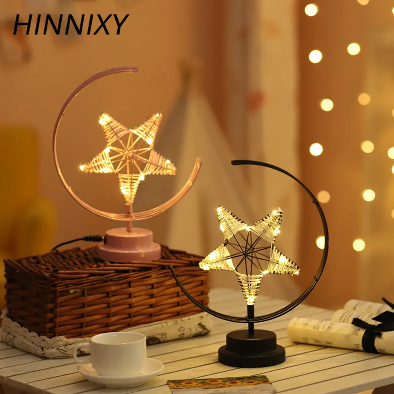 Hinnixy ночник в скандинавском стиле для девочек, для спальни, декоративное освещение из кованого железа, романтическая Настольная лампа с питанием от USB батареи