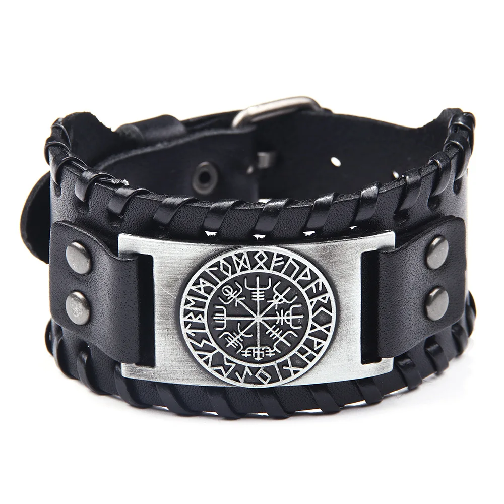 10 стилей, Винтажный Браслет-манжета Viking Compass Vegvisir, Регулируемая металлическая пряжка, широкий браслет из натуральной кожи для женщин и мужчин, ювелирные изделия AMGJ - Окраска металла: 20ZP29-3