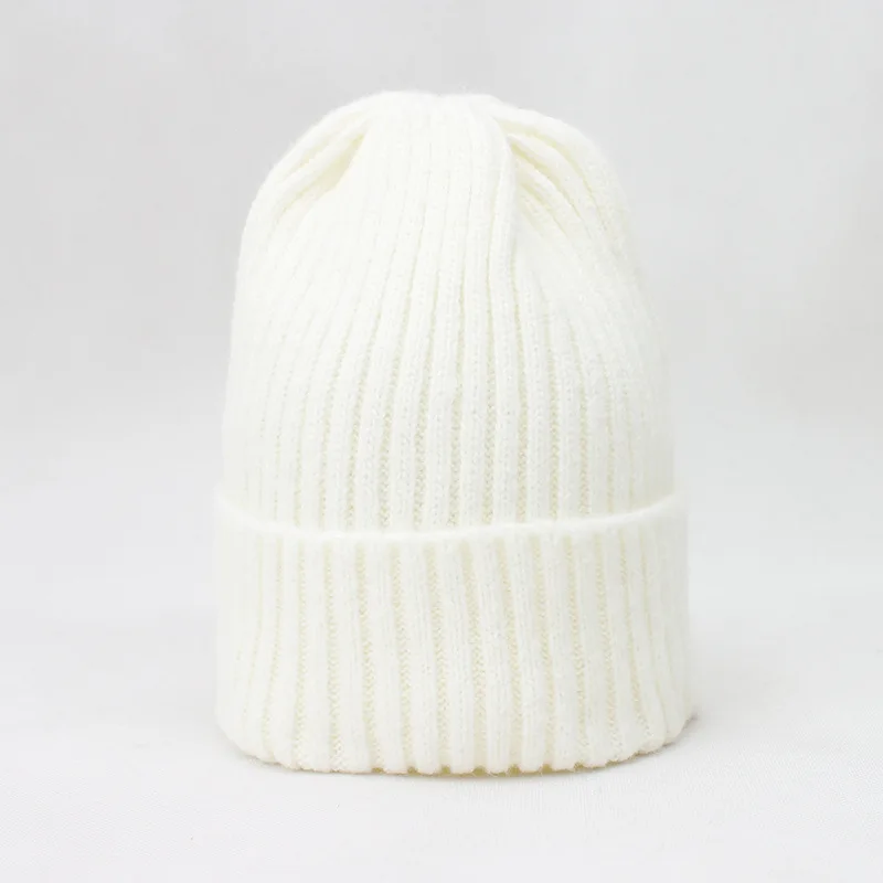 New Winter Solid Color Wool Knit Beanie Women Fashion Casual Hat Warm Female Soft Thicken Hedging Cap Slouchy Bonnet Ski - Цвет: Белый