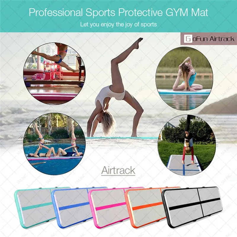 Air Track Tumbling Mat For Gymnastics Inflatable Airtrack Floor Mats With Electric Air Pump For Home Use Cheerleading Training 6