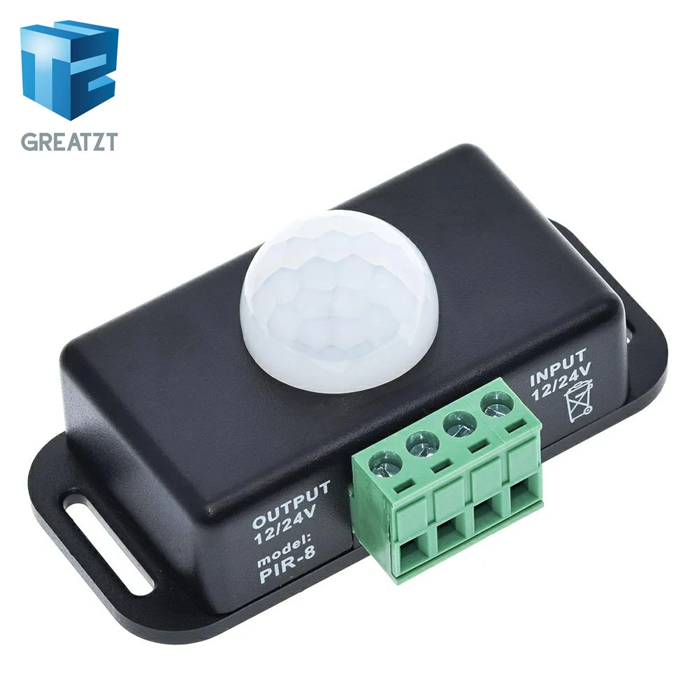 

GREATZT DC 12V 24V 8A Automatic Adjust PIR Motion Sensor Switch IR Infrared Detector Light Switch Module for LED Strip Light Lam
