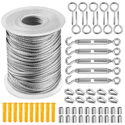 57 pçs/set macio 30 metro de aço inoxidável pvc revestido fio flexível cabo macio transparente varal de aço inoxidável diâmetro 2mm