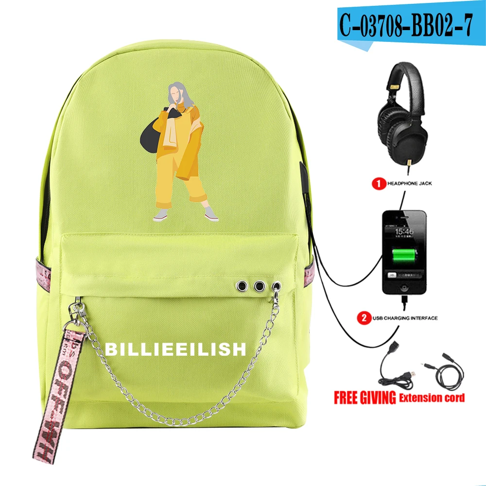 Billie Eilish print New vogue Backpack Teenager Boy/girl School Bags Waterproof Oxford USB Charger Women/Men Backpack School Bag - Цвет: picture color