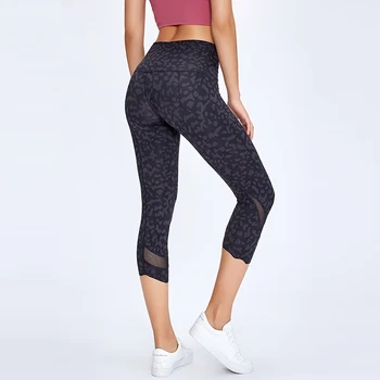 NWT 2020 Women Running Capris Yoga High Waist Skinny 4 Way Stretch Capris Fitness Leggings Sexy Net Yarn Cpairs 1