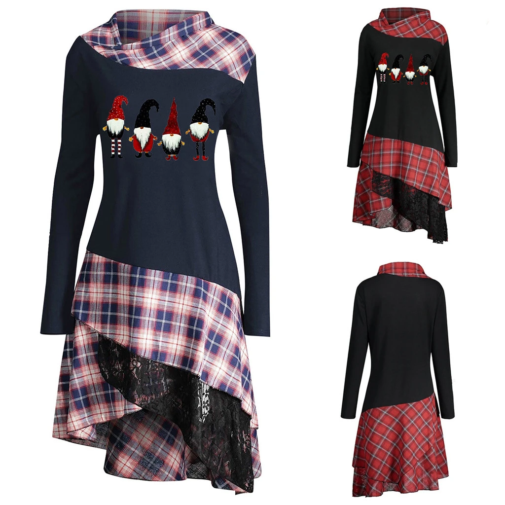 FREE OSTRICH Blouse Women Long Sleeve Irregular Plaid Button Turtleneck Christmas Pullover 2019 Shirt Tops Blusas Feminina 1004