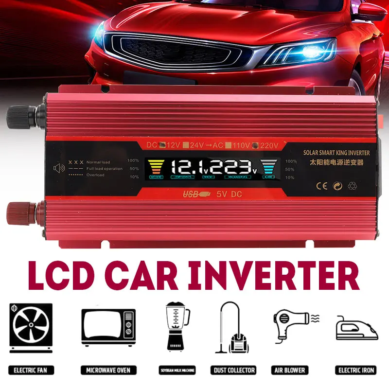 ЖК-дисплей Автомобильный инвертирующий усилитель мощности DC 12VTo AC 220V адаптер трансформатор инвертор мощности