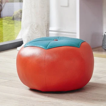 

Cute Cartoon Stool Ottoman Footstool Tomato Basketball Football Shape Design Solid Wood Frame Pouf For Adults Kids Living Room
