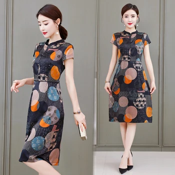 

2020 Free Shipping New Summer Spring Women Fashion Temperament Printed Polka Silk Work Wear Dress