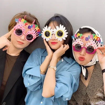 Happy birthday funny glasses gift personality pink ice cream funny toys selfie props party toys