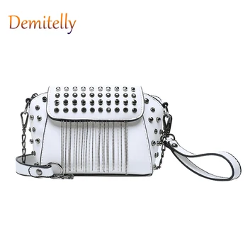 

Women Luxury Brand Rivet Crossbody Bag for Girls Classic Chain Plaid Flap Messenger Bag Black Leather Handbag Tassel Clutch