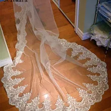 Длина собора, шаль с кружевными краями, вуаль, Аппликация из бисера, длинные женские свадебные вуали с расческой 300*150 см