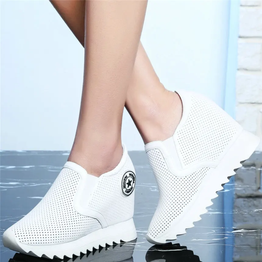 

Breathable Fashion Sneakers Women Genuine Leather Wedge High Heel Gladiator Sandals Female Summer Round Toe Platform Pumps Shoes