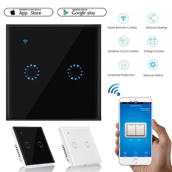 

High Quality EU 2 Gang Touch Switch WiFi Smart Light Switch Wall Switch Panel App Remote Control Work With Alexa Google Home