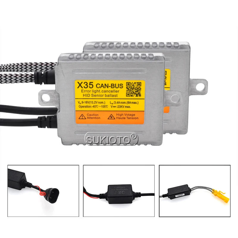 SUKIOTO 2PCS Premium 12V DLT Canbus HID Ballast For Auto Xenon Lamp Bulbs H1 H7 H11 D2H 35W AC HID Decoder Canbus Xenon Ballast (3)
