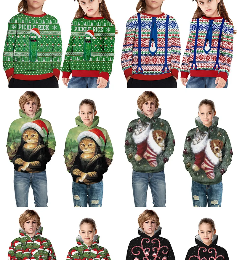 Рождественский детский свитер с объемным принтом для девочек, толстовка Modis, детские толстовки с капюшоном из полиэстера, одежда с длинными рукавами для маленьких мальчиков, Poleron