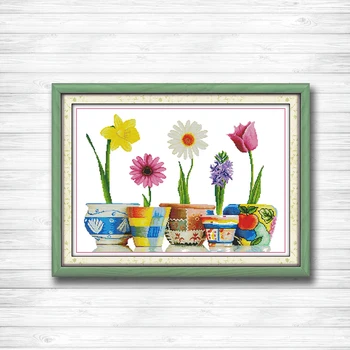 

Colorful flowers Daisy tulip decor painting dmc 14CT 11CT counted cross stitch Needlework Set Embroidery kits Home decor crafts