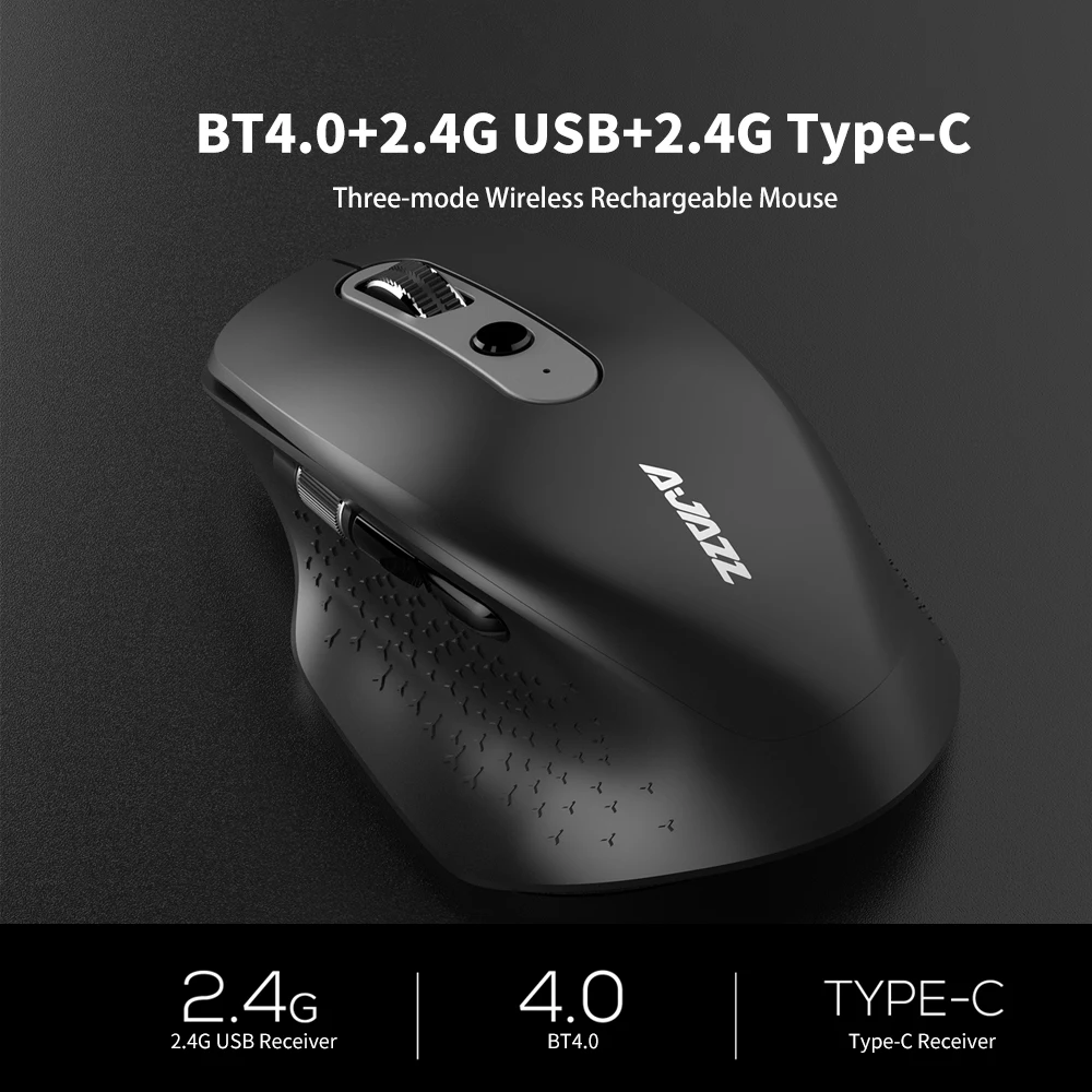 Ajazz i660T многорежимная перезаряжаемая мышь BT4.0 2,4G Беспроводная USB оптическая мышь type-C порт мышь для Mac ноутбук Настольный черный