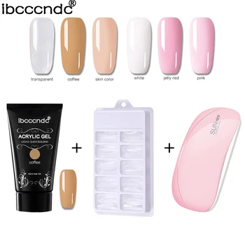 

6 Colors 30g Nail Acrylic Poly Nail Gel LED Builder Gel + 6W Mini Nail Dryer +100pcs Nail Form Tips Poly Kit