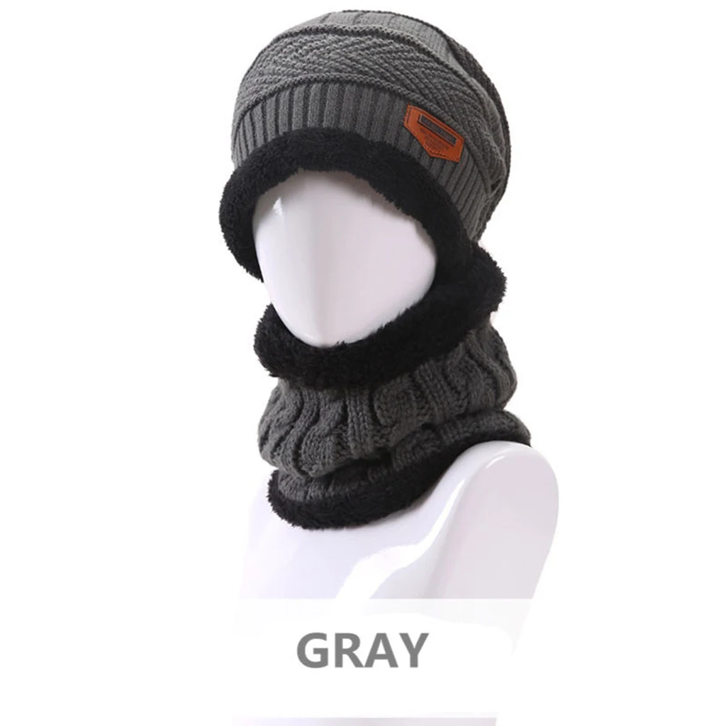 2PCS Men's Women's 2 Sided Beanie Winter Warm Knit Ski Knitted Scarf Hat Windproof Couple Hat Slouchy Hats with Pom Scarves