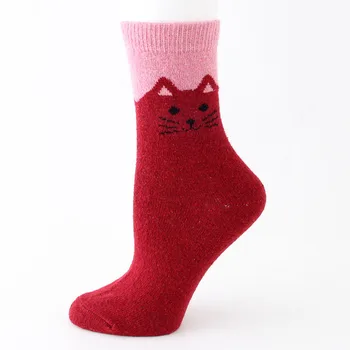 

3pairs Artificial Wool Gift Cartoon Adults Winter Warm Women Socks Soft Daily Knit Accessories Sport Thickened Cute Cat Casual