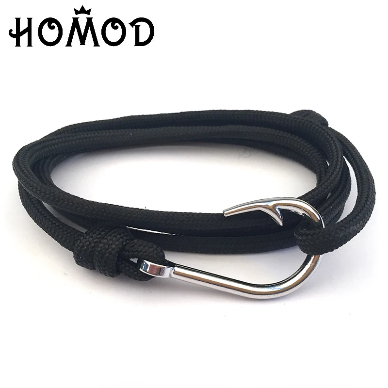 

HOMOD New Fashion 4 color Fish hook Anchor Bracelets Men Charm Chain Rope Bracelet Jewelry Male Wrap Metal Sport Anchor Hooks