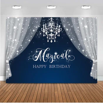 

Magical Happy Birthday Backdrop for Photography Glitter Curtain Background for Photo Studio Newborn Baby Shower Cake Table Favor