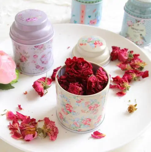 

Vintage Style Print Flower Series Metal Tea Box Tea Storage Box Cute Tin Box Round Home Storage Case Iron Candy Container Gift