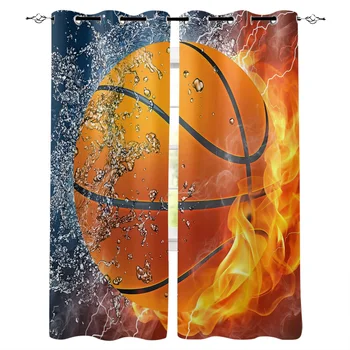 

Basketball Fire And Water Collision Window Curtain Living Room Bathroom Kitchen Curtains Luxury Home Decor