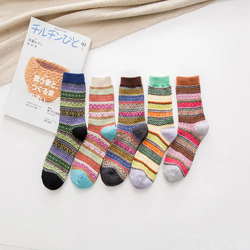 Набор из 5 женских плотных шерстяных теплых зимних носков в винтажном стиле, женские носки с изображением счастливого скейтборда и пламени, 12,7