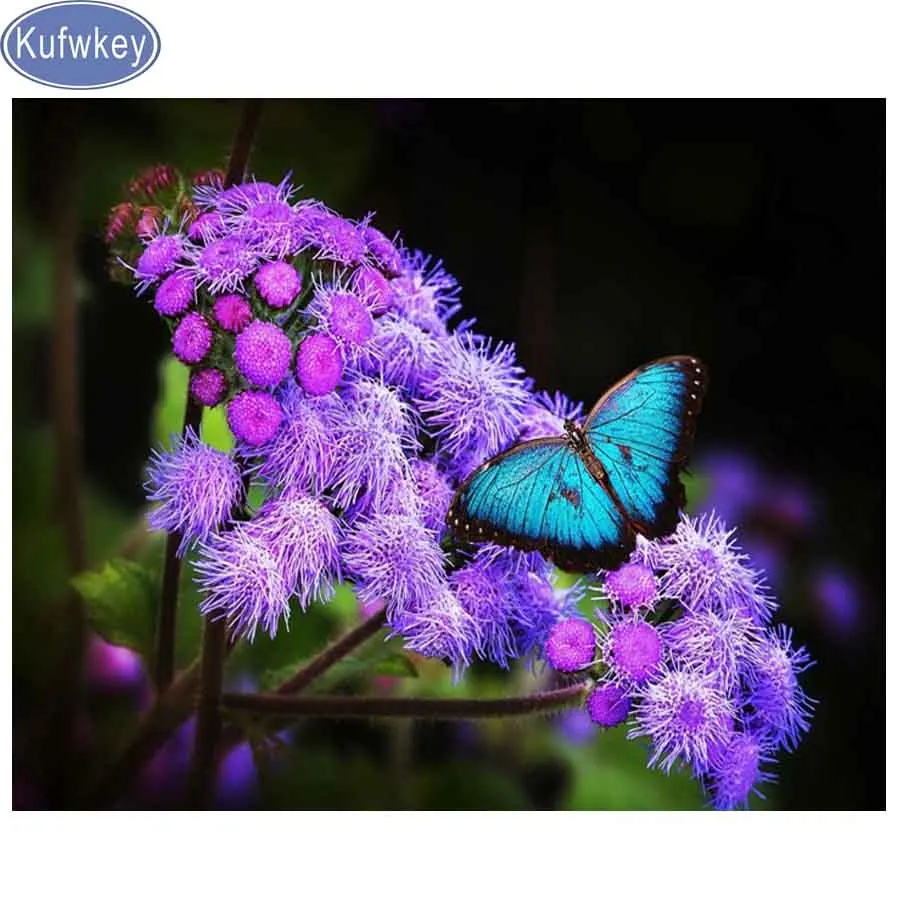 Новейшая модель С изображением фиолетовых цветов алмазов картина полный SquareRound