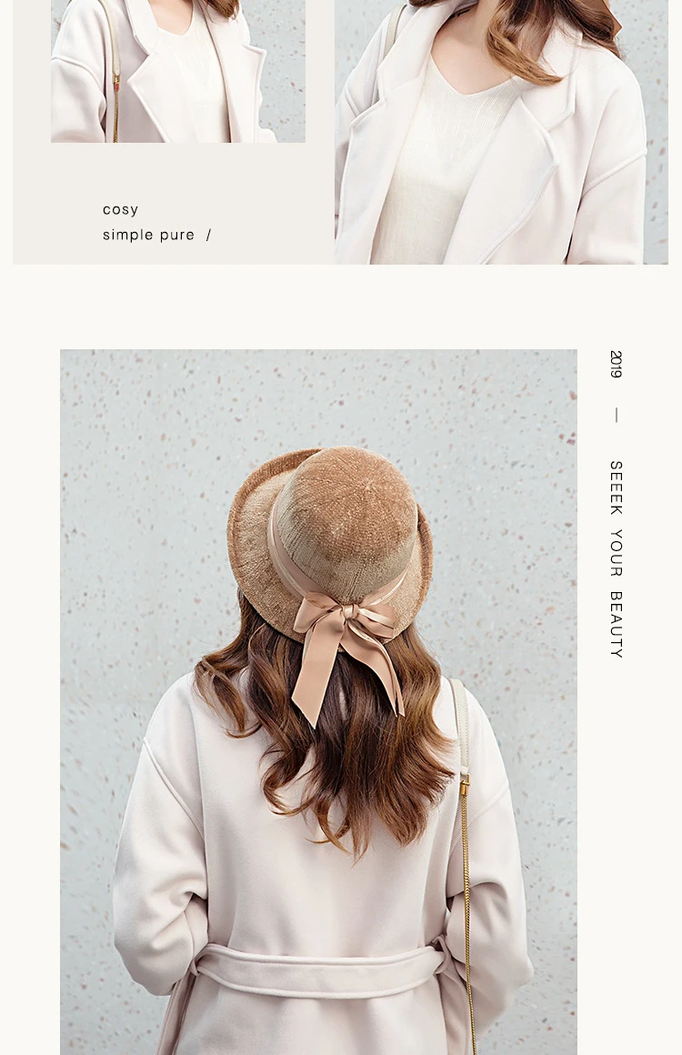 USPOP Women bucket hats female corduroy bow bucket hats fedoras Winter thick warm hats