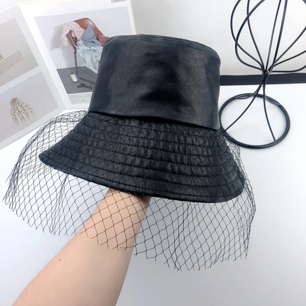 Кожаная сумка-ведро шляпа женский, черный шляпка с вуалью мягкая фетровая шляпа с широкими полями 2019New мода