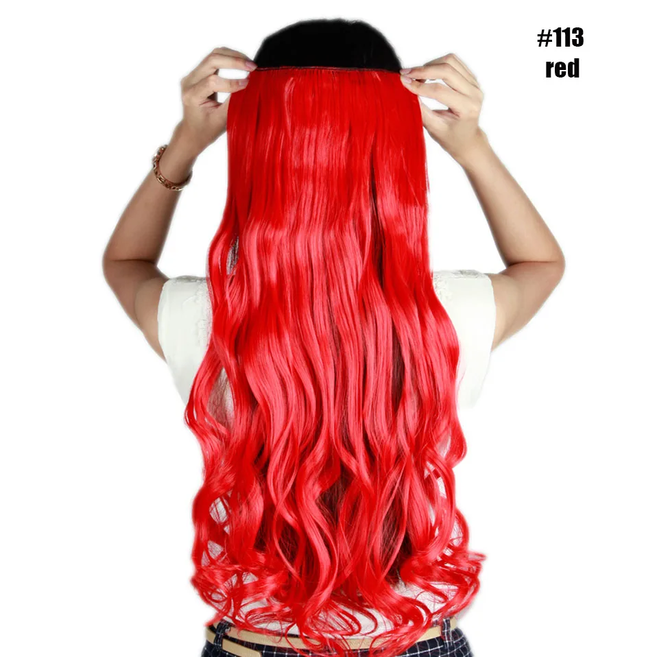 S-noilite 2" длинные вьющиеся волосы на клипсах в одном куске настоящие натуральные волнистые синтетические волосы на клипсах 5 клипсах для наращивания волос фиолетовый красный розовый - Цвет: red