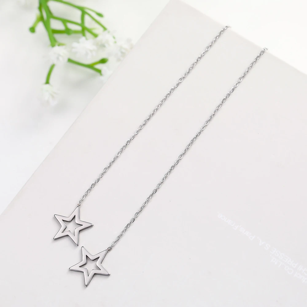 Long Earrings Stainless Steel Earrings For Women Long Line Chain Korean Star Moon Heart Earrings