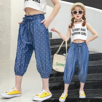 

Fashion Girls Pants Summer Children Girls Denim Polka Dot Printed Casual Lantern Pants Children Trousers Kids Bloomers Baby Wear