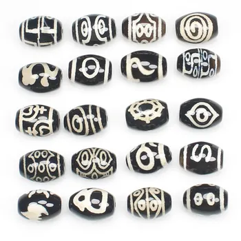 

6pcs , 10x14mm 1- 21eyes Black Tibet Dzi Agates Oval Beads , Large Variety of Patterns , Jewelry Making Beads