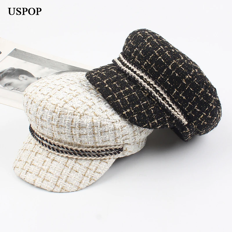 

USPOP Women hats caps New autumn hat female plaid newsboy caps vintage military caps winter tweed flat caps newsboy hat
