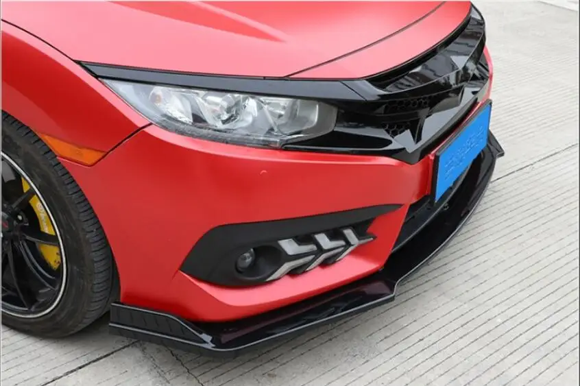 3 шт./компл. ABS черный передний бампер для губ Диффузор Honda Civic 2016 2017 2018