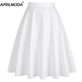 

New Arrival White 50s Women Midi Skirt High Waist Plus Size A Line Vintage Floral Skirt 50s Pin up Style Rockabilly Swing Skirts