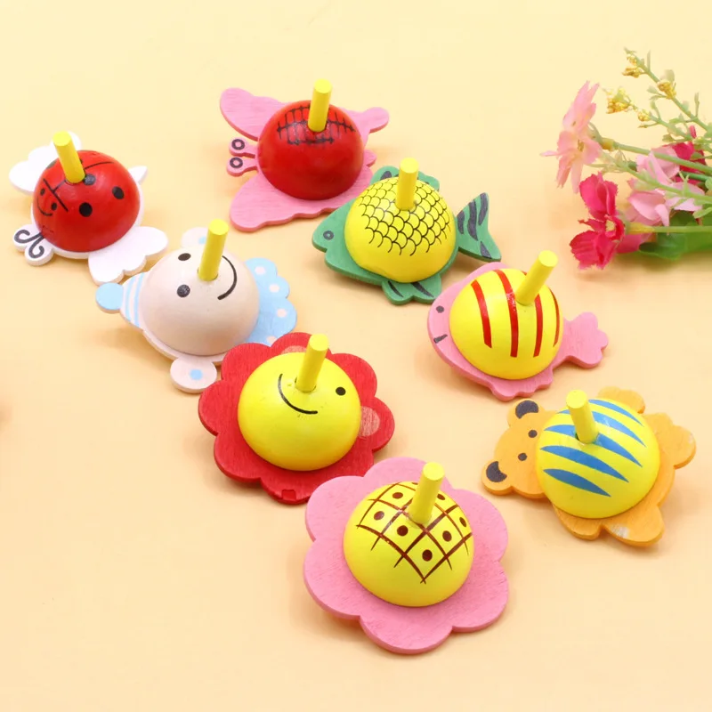 Wooden Toy Gyro Small Hand Turn Traditional Nostalgic Children s Puzzle Toys Pop Cartoon Shaped Children 1