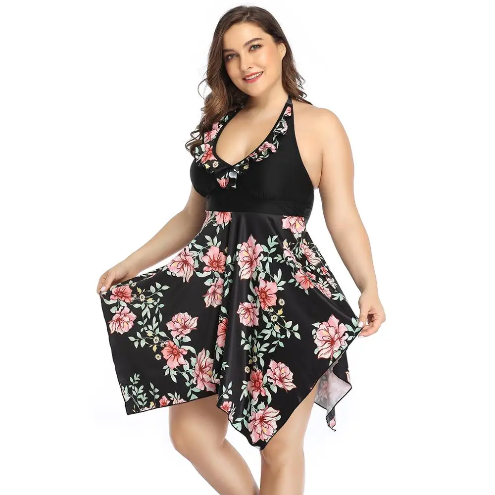 Сексуальный купальник большого размера 2XL-6XL из двух частей с принтом, раздельная юбка, купальный костюм, Пляжное платье, винтажный Купальник для женщин