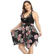 Сексуальный купальник большого размера 2XL-6XL из двух частей с принтом, раздельная юбка, купальный костюм, Пляжное платье, винтажный Купальник для женщин