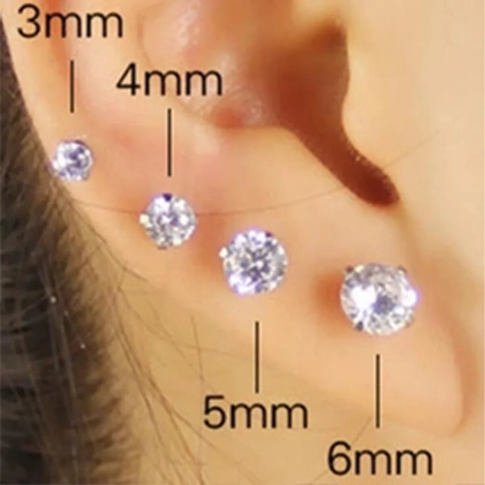 www. - 6 Sizes (3mm-9mm) Screw Back Studs Simple Clear CZ Four  Prong Earrings Stainless