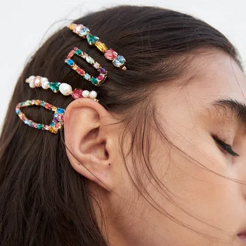

European and American women's jewelry hair accessories color rhinestone alloy hair clip paper clip alloy hair clip 4 piece set