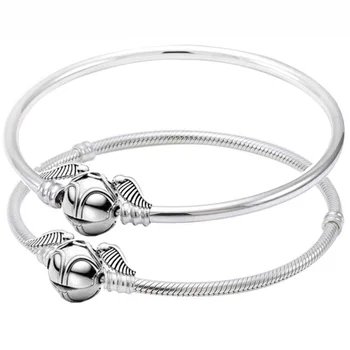 

New 925 Sterling Silver Bracelet MOMEMTS Harry Golden Snitch Clasp Snake Bracelet Bangle Fit Bead Charm Diy Pandora Jewelry