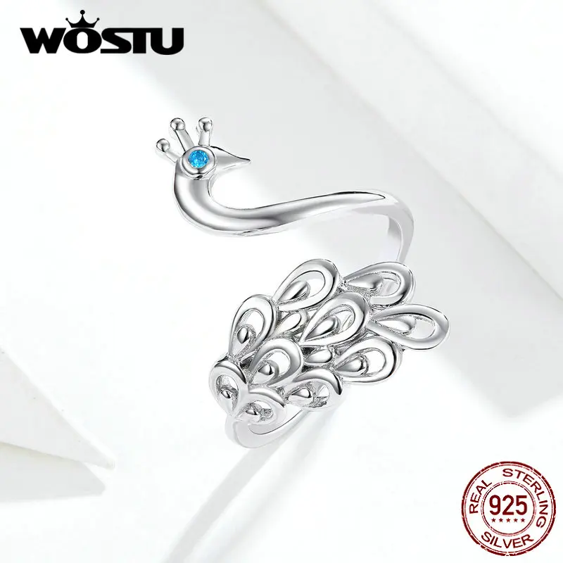 WOSTU, Новая мода, 925 пробы, Серебряный Павлин, кольца для женщин, регулируемые кольца, свадебные Роскошные ювелирные изделия DXR592