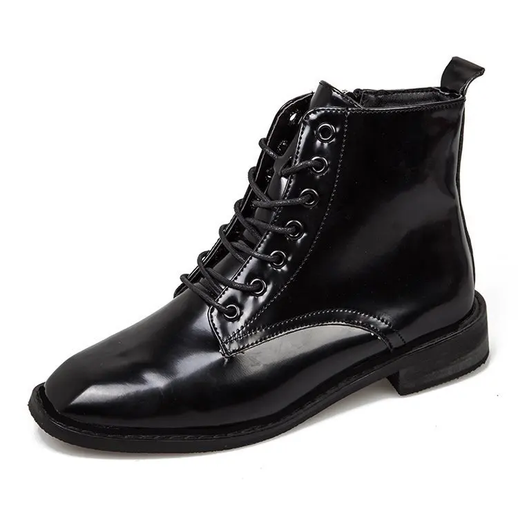 

Freeshipping 2019 Winter Thick-soled Wild Zip Booties Tide British Martin womens shoes boots Basic Zip PU Solid Square Toe