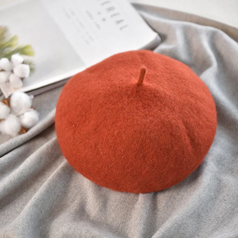 Beret Femme Winter Hat Berets Hat Woman Hat Painter Style Hat Vintage Berets Solid Color Caps Female Bonnet Warm Cap Cute Cap - Цвет: Brick red