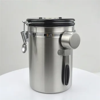 

Coffee Beans Sealed Tank With Exhaust Valve Coffee Powder Sugar Storage Tank Stainless Steel Airtight Kitchen Storage Tank